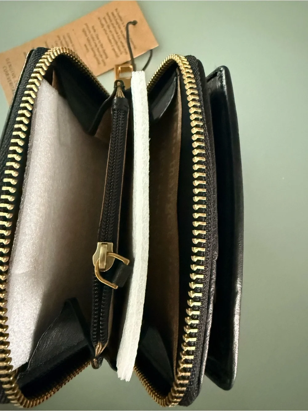 margot black leather wallet with gold-tone zip